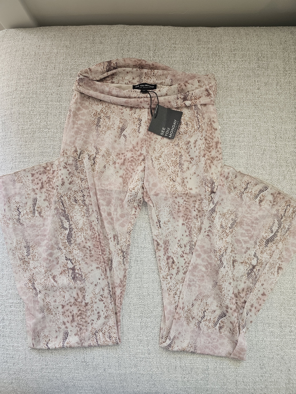 Blush Snake-Print Wide-Leg Pants